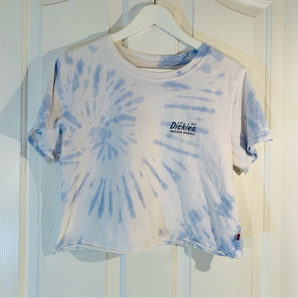 Dickie’s Crop T-Shirt White and Blue Tie Dye Women’s Size Large - Picture 3 of 8